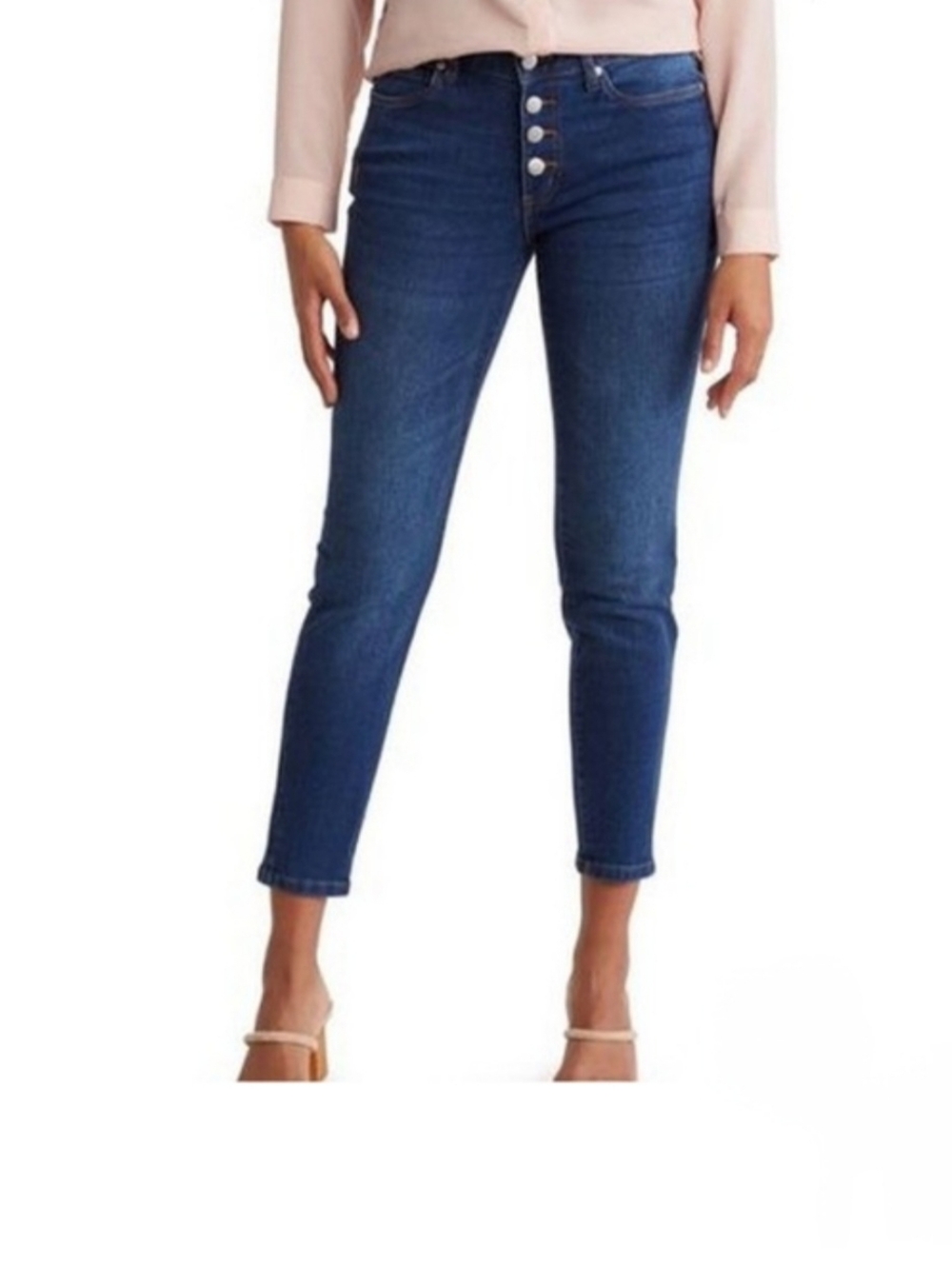 Tahari Amelia Button-Fly Jeans - Dark Blue 14/32